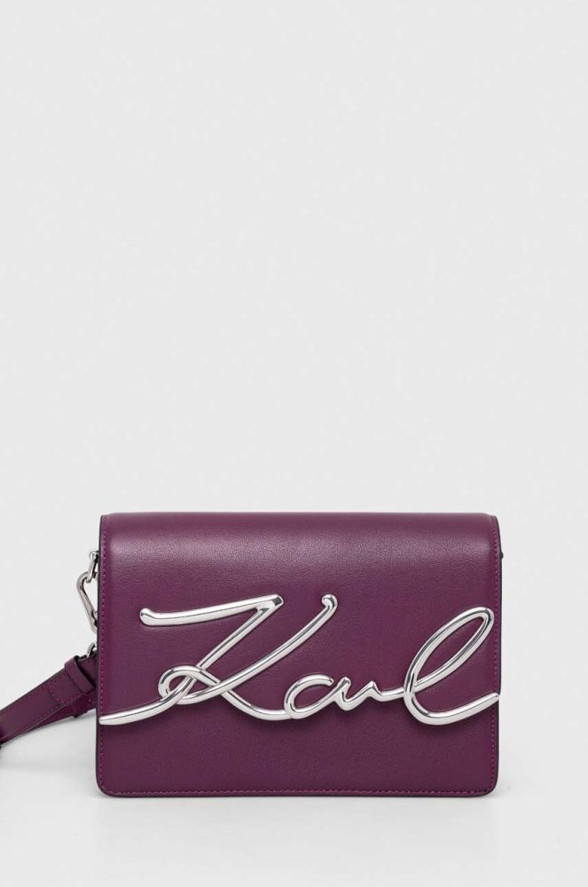 Шкіряна сумочка Karl Lagerfeld колір фіолетовий (3493772)