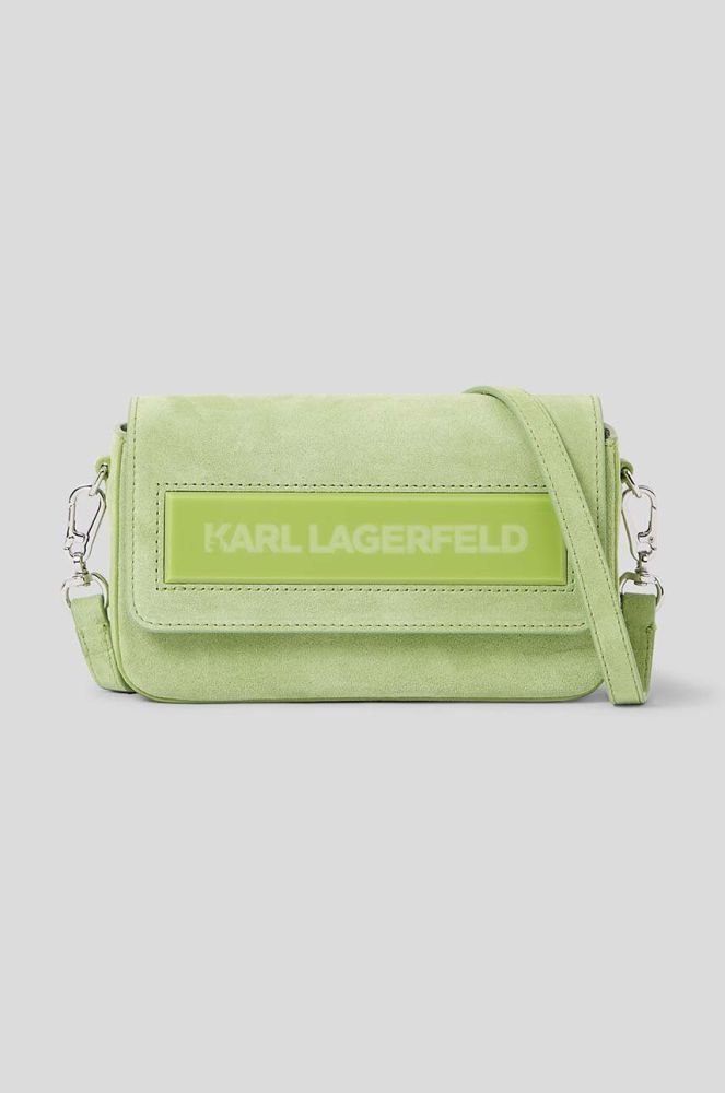 Шкіряна сумочка Karl Lagerfeld ICON K SM FLAP SHB SUEDE колір зелений