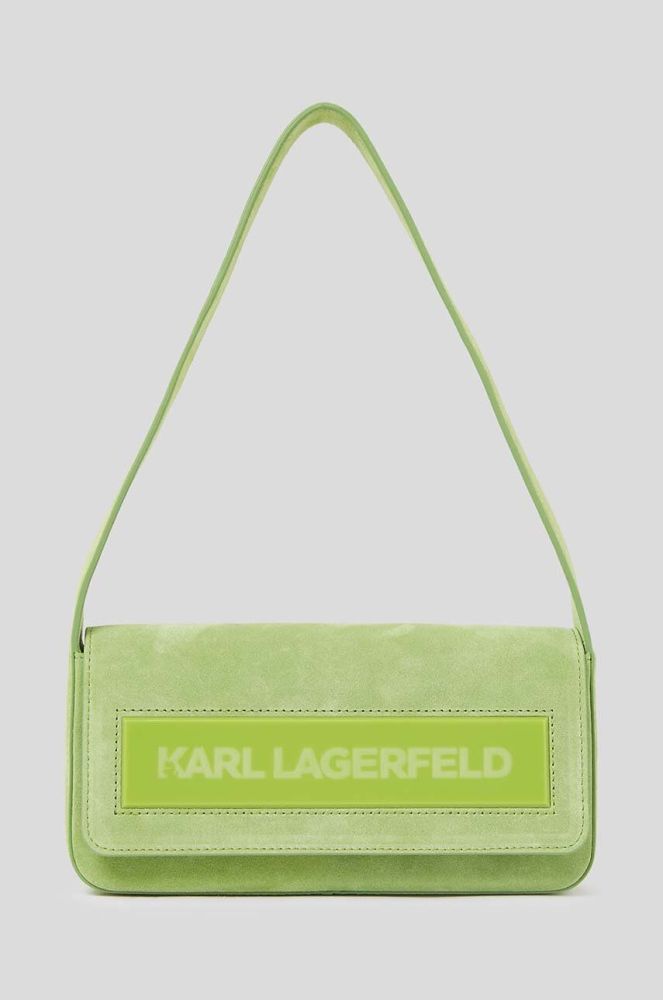 Замшева сумочка Karl Lagerfeld ICON K MD FLAP SHB SUEDE колір зелений