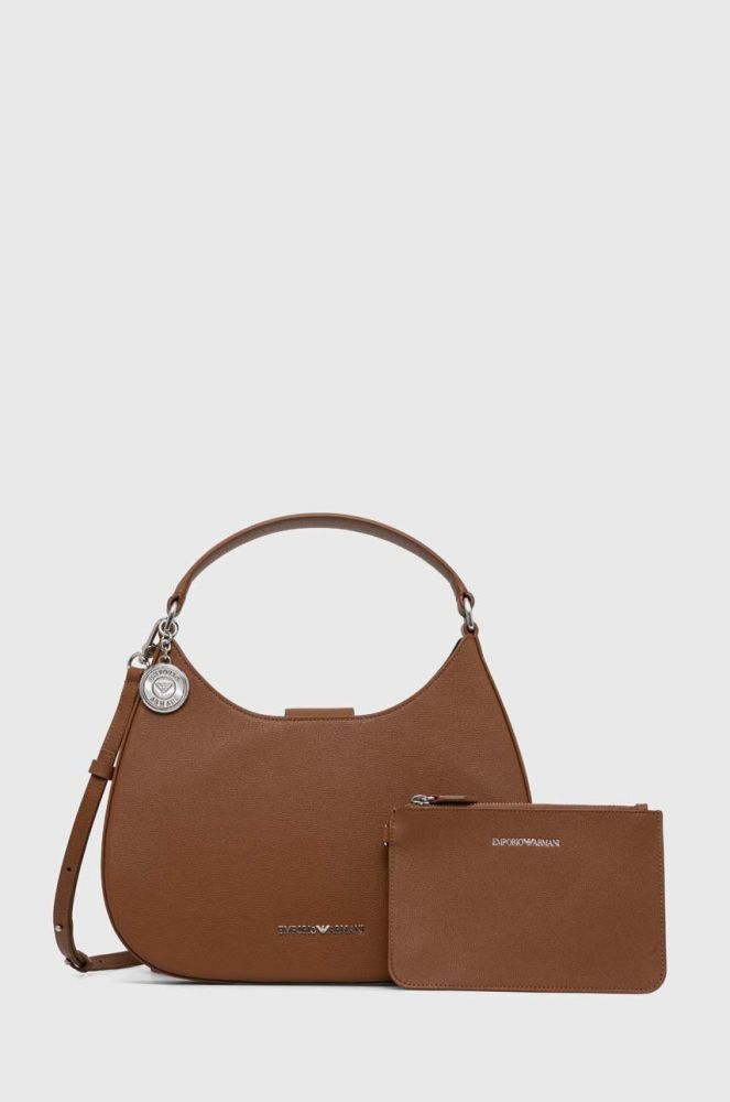 Шкіряна сумочка Emporio Armani колір коричневий
