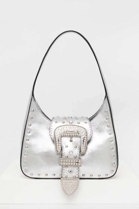 Шкіряна сумочка Moschino Jeans колір срібний