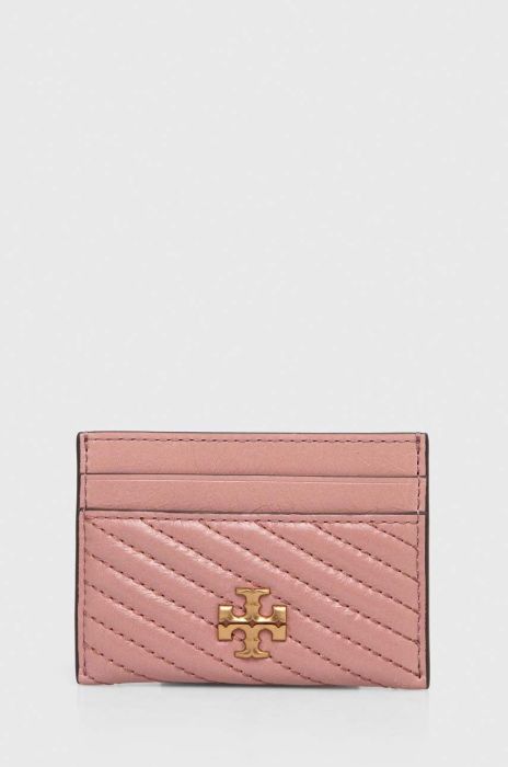 Шкіряний чохол на банківські карти Tory Burch колір рожевий