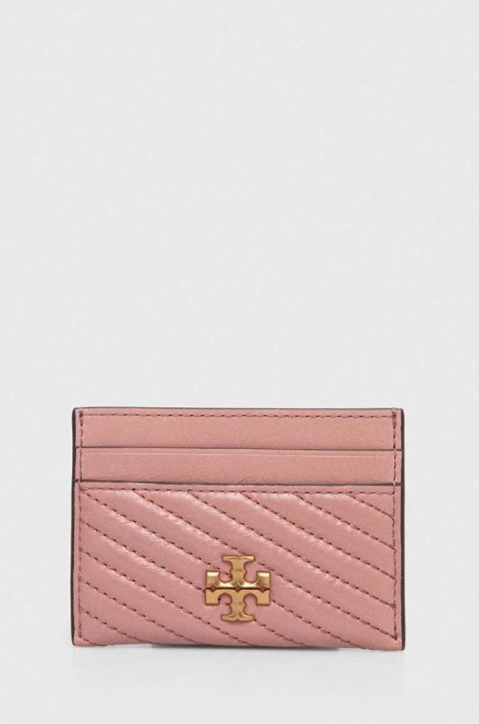 Шкіряний чохол на банківські карти Tory Burch колір рожевий