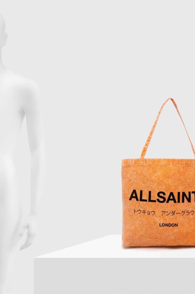 Бавовняна сумка AllSaints колір помаранчевий фото 6