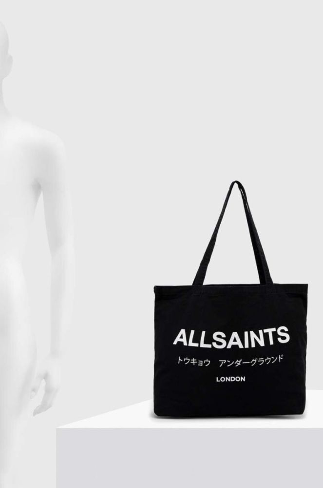Бавовняна сумка AllSaints UNDERGROUND TOTE колір чорний фото 6