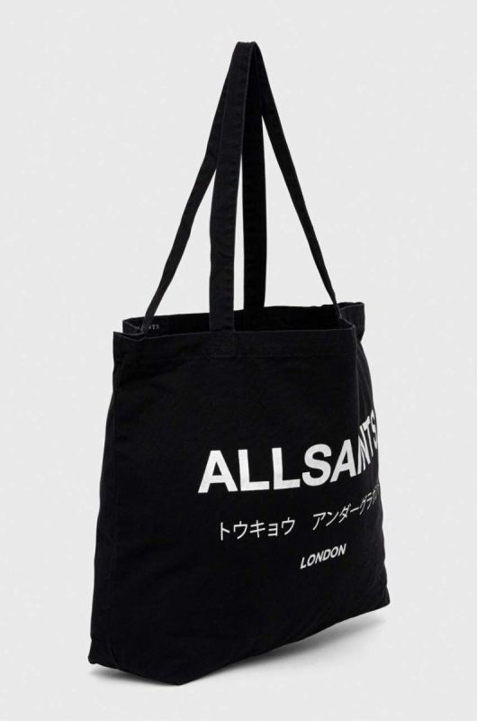 Бавовняна сумка AllSaints UNDERGROUND TOTE колір чорний фото 2
