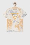 Дитяча бавовняна футболка Guess колір бежевий візерунок (3294249)