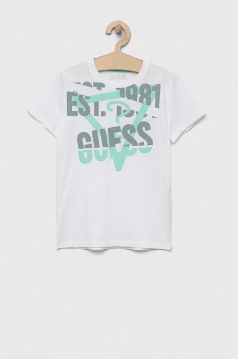 Дитяча бавовняна футболка Guess колір білий з принтом (3333176)