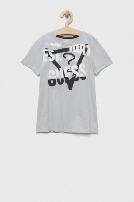 Дитяча бавовняна футболка Guess колір сірий з принтом (3333168)