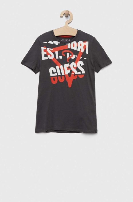 Дитяча бавовняна футболка Guess колір сірий з принтом (3333183)