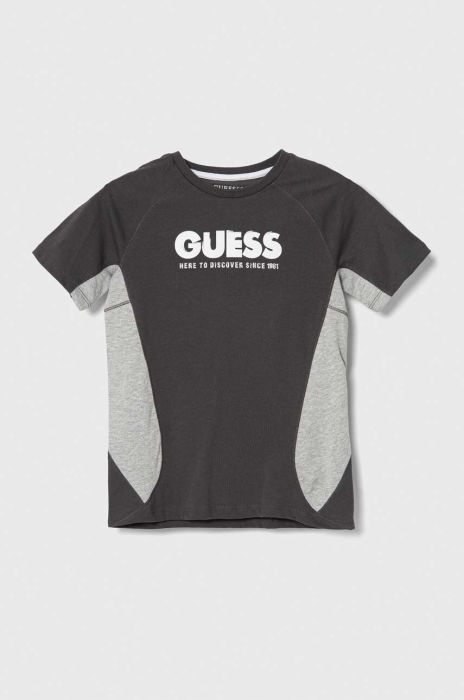 Дитяча бавовняна футболка Guess колір сірий візерунок (3370276)
