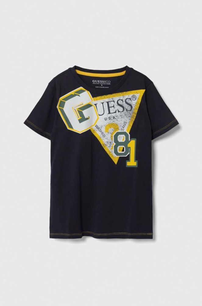 Дитяча бавовняна футболка Guess колір синій з принтом (3404869)