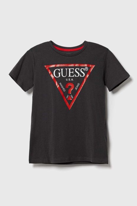 Дитяча бавовняна футболка Guess колір сірий з принтом (3366857)