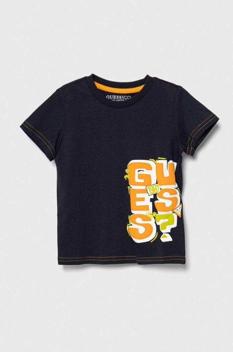 Дитяча бавовняна футболка Guess колір синій з принтом (3363422)