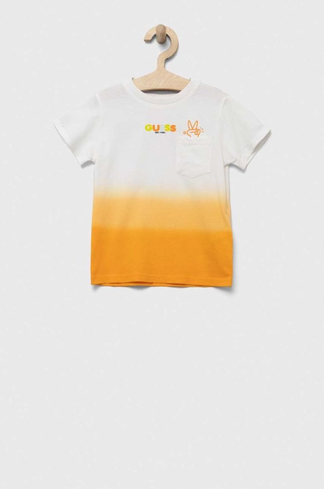 Дитяча бавовняна футболка Guess колір помаранчевий візерунок (3303139)