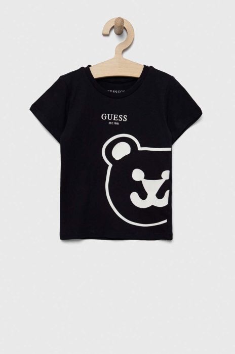 Дитяча бавовняна футболка Guess колір синій з принтом (3328702)