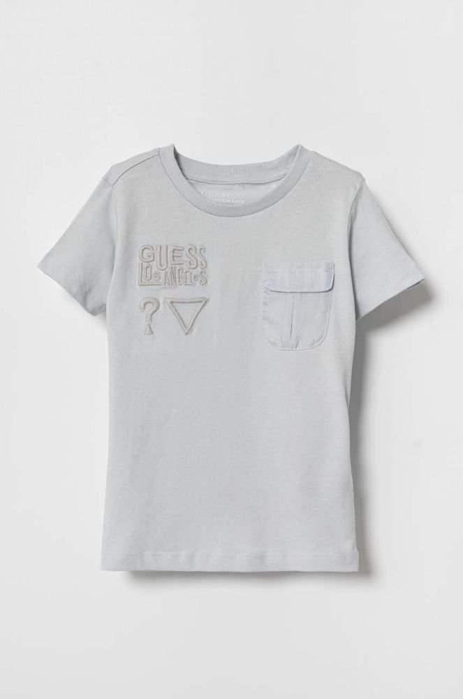 Дитяча бавовняна футболка Guess колір сірий з аплікацією (3366863)