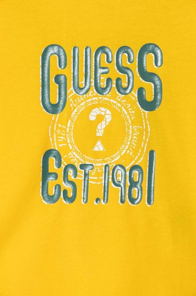 Дитяча бавовняна футболка Guess колір жовтий з принтом (3486980) фото 3