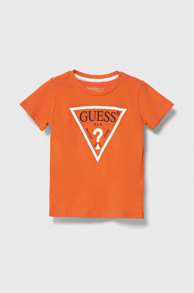Дитяча бавовняна футболка Guess колір помаранчевий з принтом (3366891)