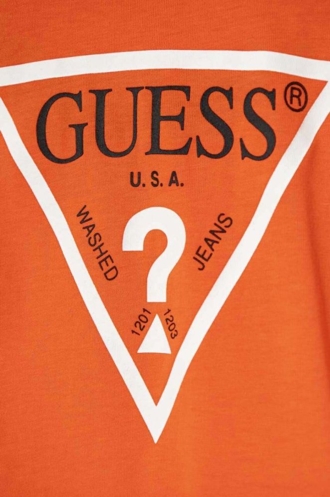 Дитяча бавовняна футболка Guess колір помаранчевий з принтом (3366891) фото 3