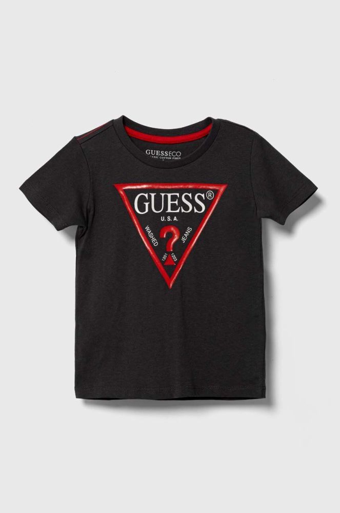 Дитяча бавовняна футболка Guess колір сірий з принтом (3366884)