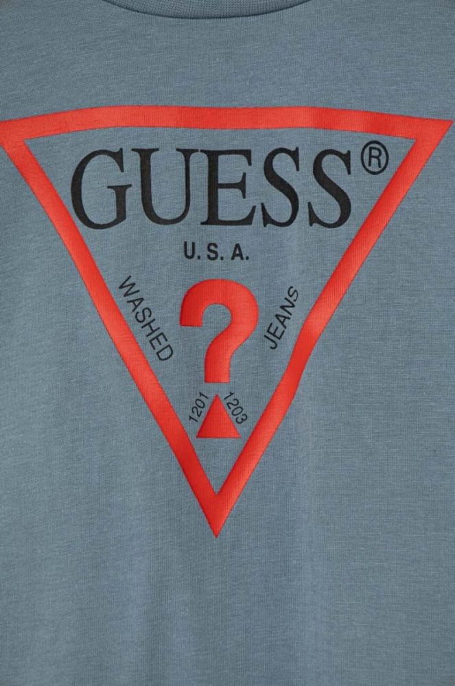 Дитяча бавовняна футболка Guess з принтом колір блакитний (3366896) фото 3