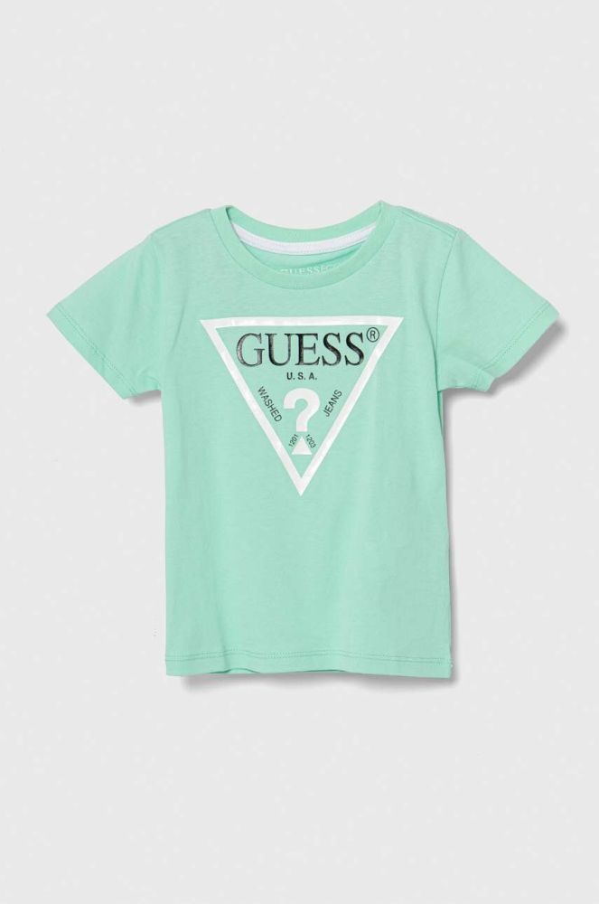 Дитяча бавовняна футболка Guess колір бірюзовий з принтом (3366877)
