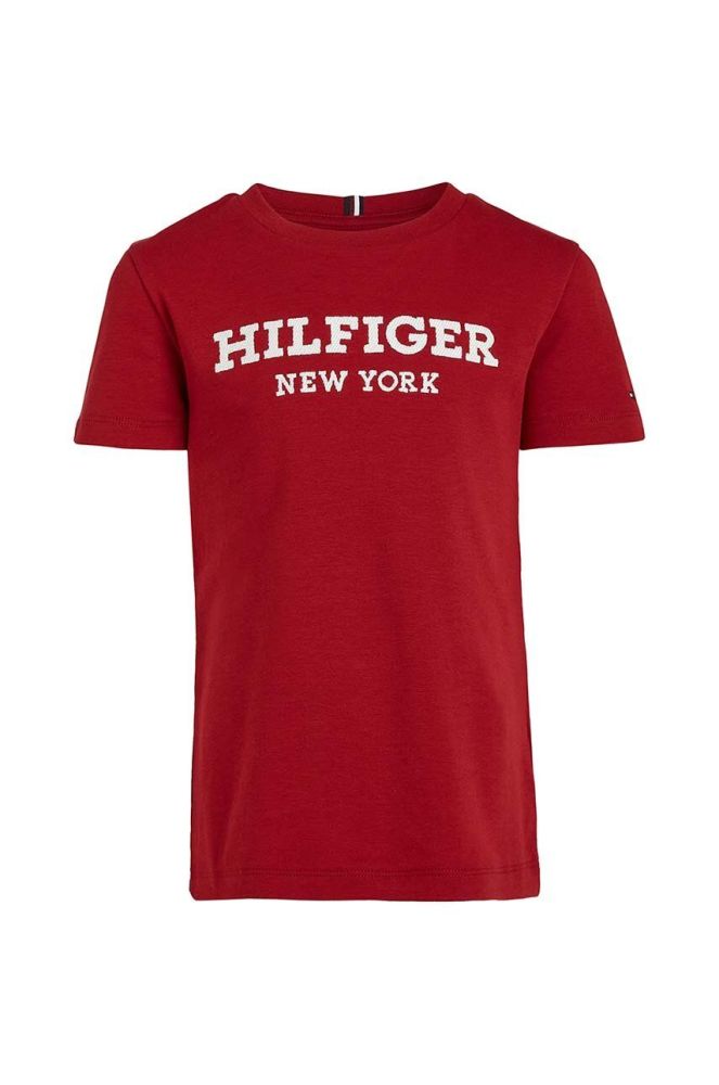 Дитяча бавовняна футболка Tommy Hilfiger колір бордовий з аплікацією