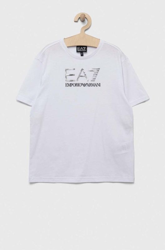 Дитяча бавовняна футболка EA7 Emporio Armani колір білий з принтом (3306250)