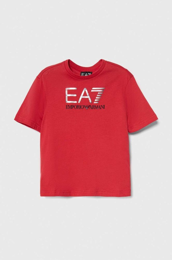 Дитяча бавовняна футболка EA7 Emporio Armani колір червоний з принтом (3306225)