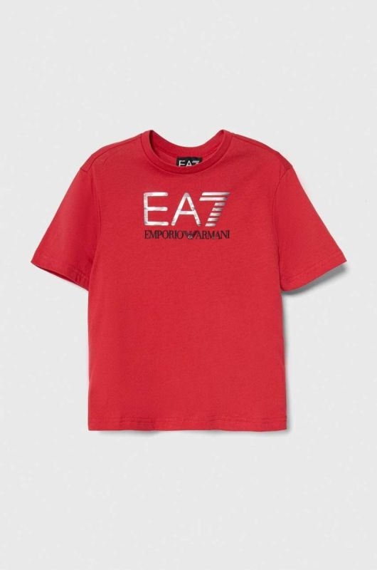 Дитяча бавовняна футболка EA7 Emporio Armani колір червоний з принтом (3306225)