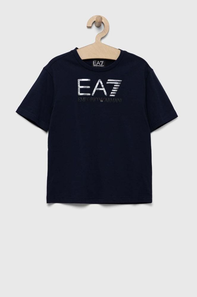 Дитяча бавовняна футболка EA7 Emporio Armani колір синій з принтом (3306243)