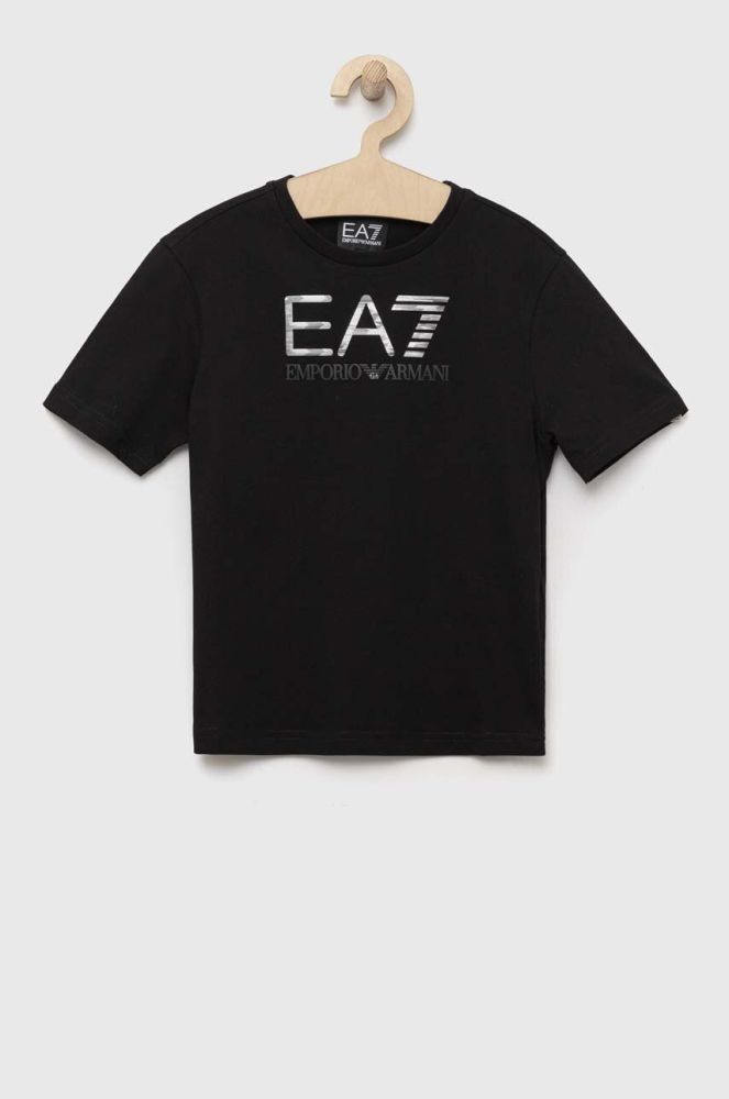 Дитяча бавовняна футболка EA7 Emporio Armani колір чорний з принтом (3306237)