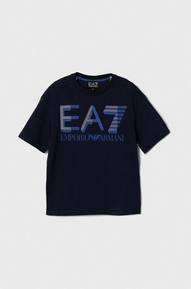 Дитяча бавовняна футболка EA7 Emporio Armani колір синій з принтом (3463936)