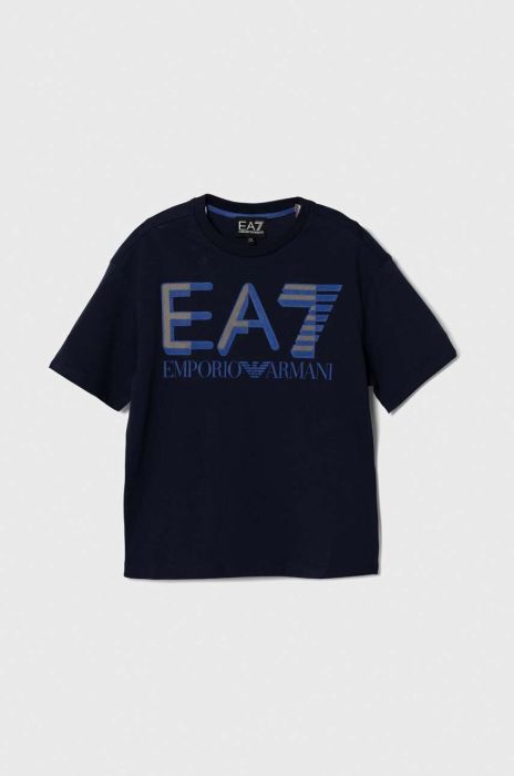 Дитяча бавовняна футболка EA7 Emporio Armani колір синій з принтом (3463936)