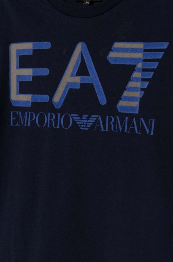 Дитяча бавовняна футболка EA7 Emporio Armani колір синій з принтом (3463936) фото 3