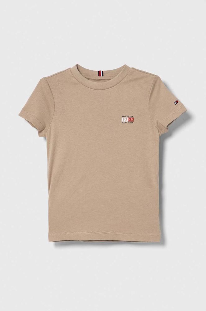 Дитяча бавовняна футболка Tommy Hilfiger колір коричневий з принтом (3451719)