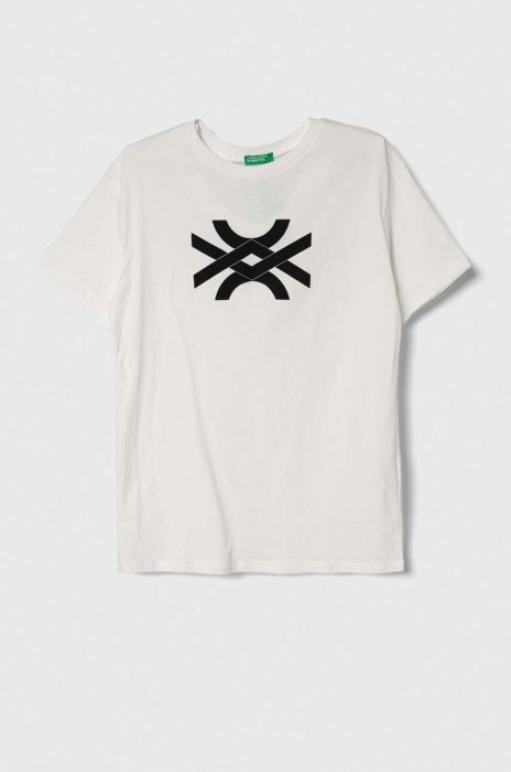 Дитяча бавовняна футболка United Colors of Benetton колір білий з принтом (3398370)