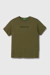 Дитяча бавовняна футболка United Colors of Benetton колір зелений з принтом (3398412)