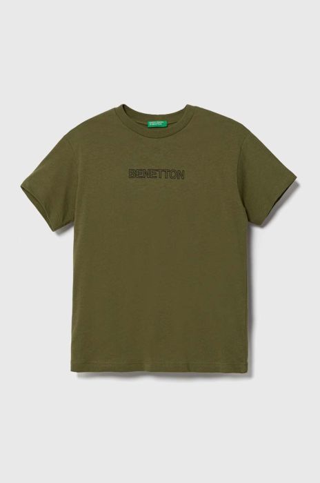 Дитяча бавовняна футболка United Colors of Benetton колір зелений з принтом (3398412)