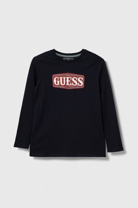 Дитячий бавовняний лонгслів Guess колір синій з принтом (3516360) Дитячий бавовняний лонгслів Guess колір синій з принтом (3516360)