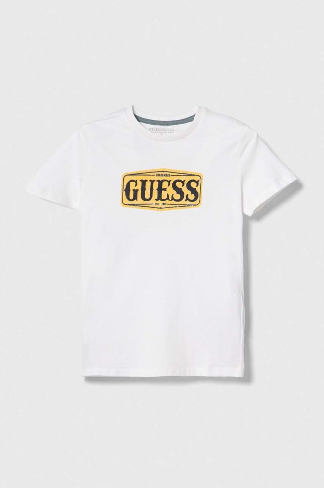 Бавовняна футболка Guess колір білий з принтом (3516367)