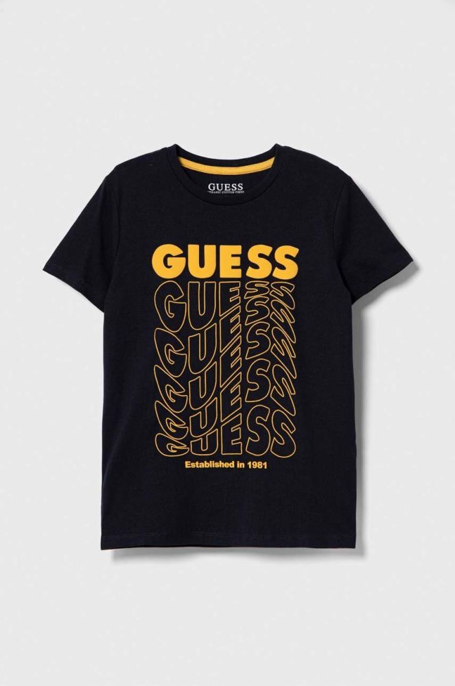 Дитяча бавовняна футболка Guess колір синій з принтом (3516375)