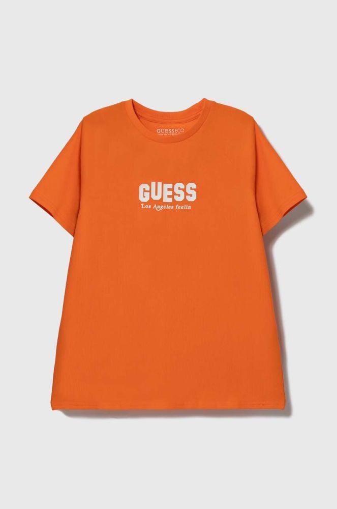 Дитяча футболка Guess колір помаранчевий з принтом