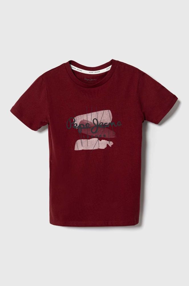 Дитяча бавовняна футболка Pepe Jeans колір бордовий з принтом (3432620)
