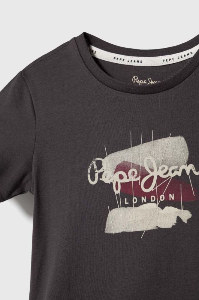 Дитяча бавовняна футболка Pepe Jeans колір сірий з принтом (3432634) фото 3
