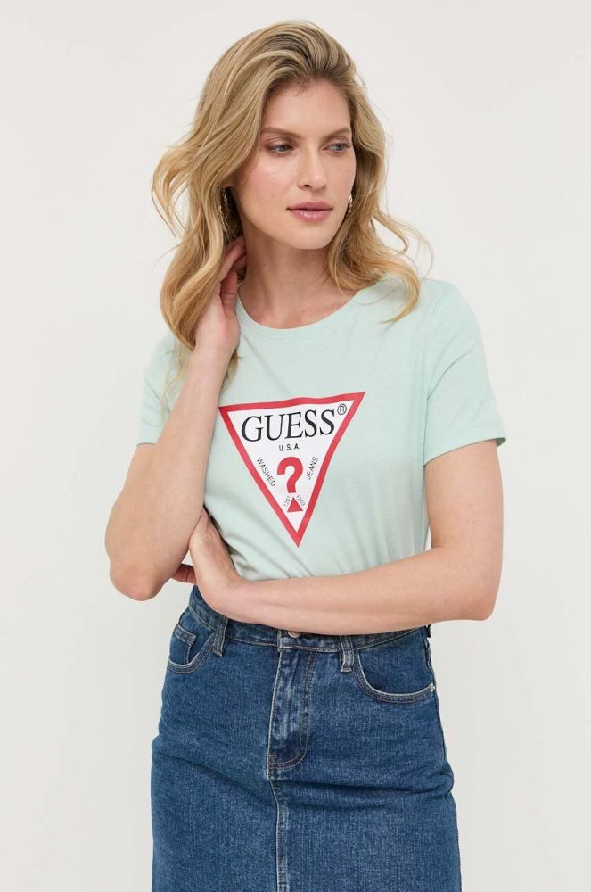 Бавовняна футболка Guess колір зелений (3303167)