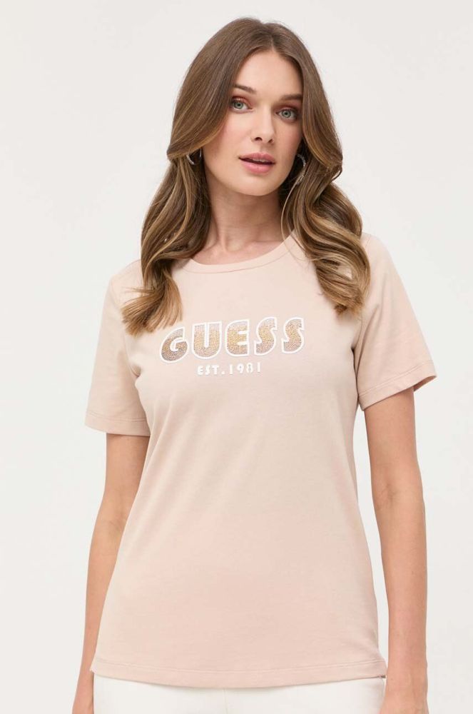 Бавовняна футболка Guess колір бежевий (3333282)