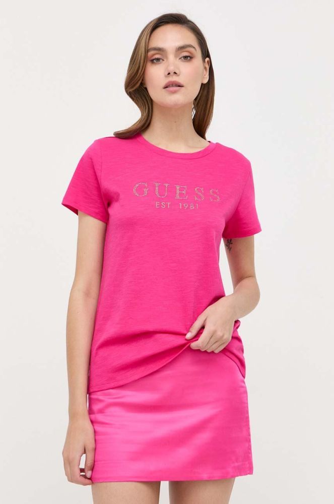 Бавовняна футболка Guess колір рожевий (3306280)