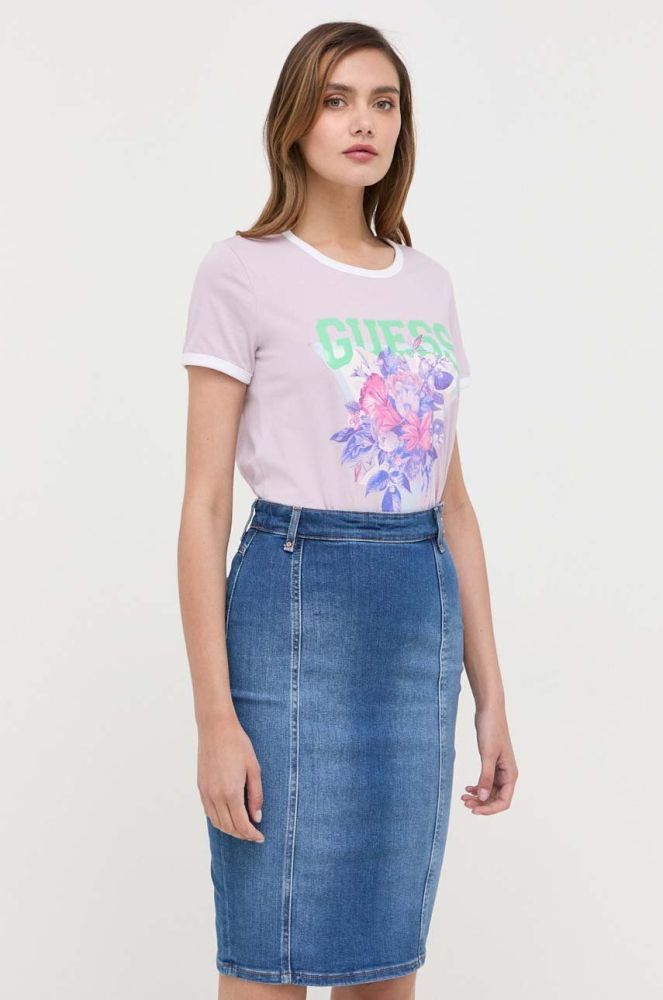 Бавовняна футболка Guess колір фіолетовий (3310482)